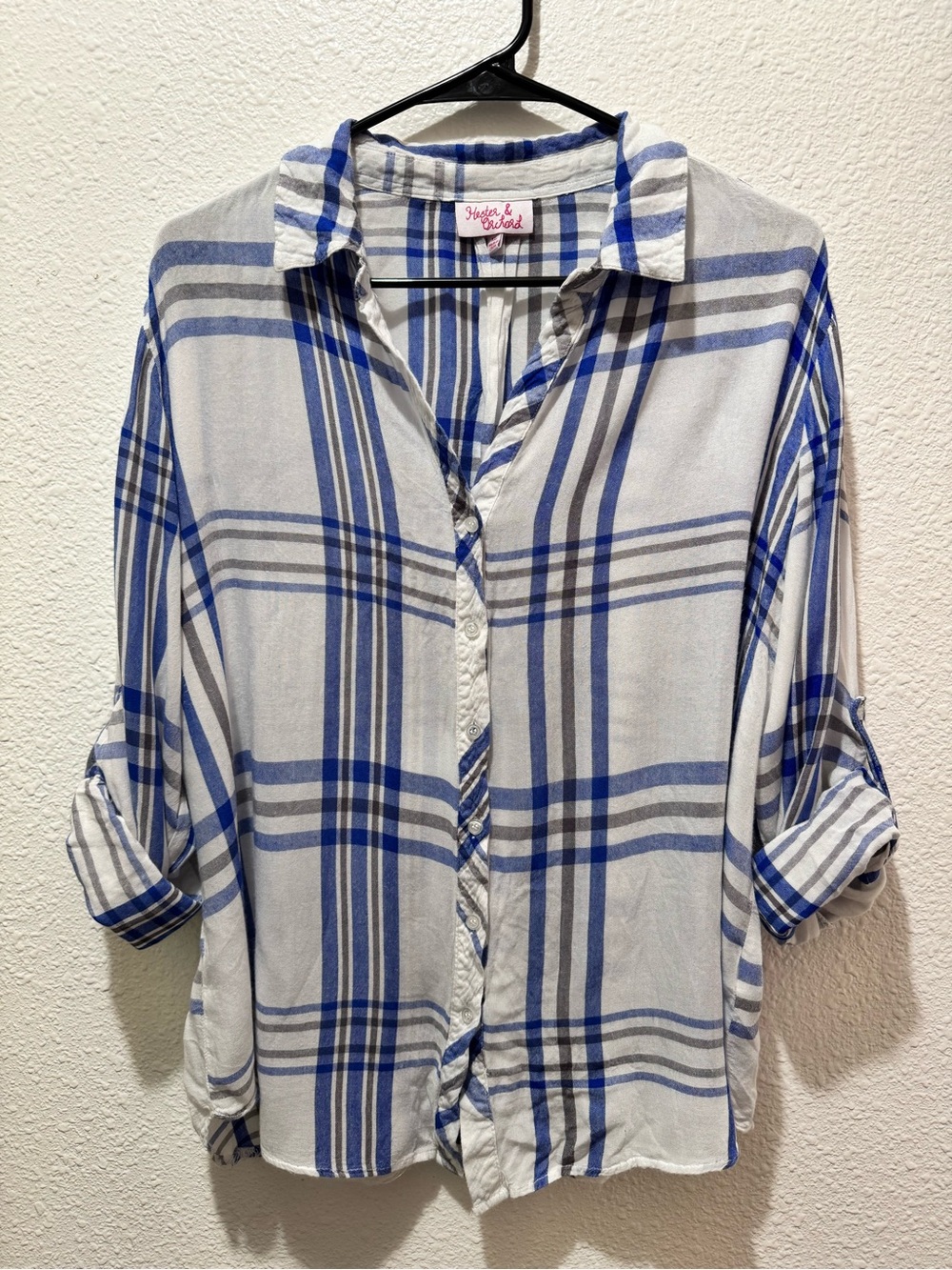 Blue and White Plaid Button-Down Shirt